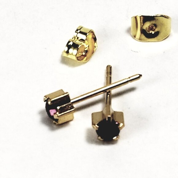 Swarovski Crystal Element - Gold Overlay Purple Stone "Tiny" Stud Earrings - Picture 6 of 11